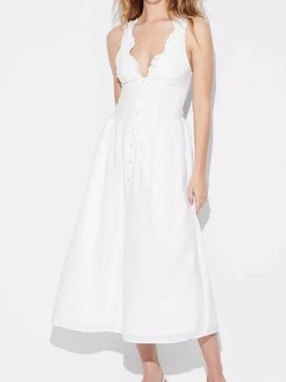 wild fable White Scallop-Trim Button-Front Corset Midi Dress